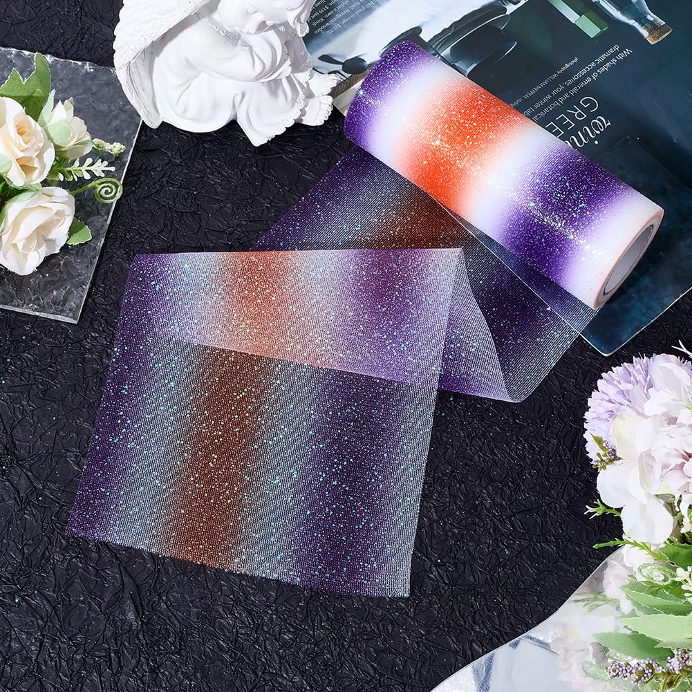 6 Inch 10 Yards Colored Glitter Tulle Rolls Colorful Gradient Netting Fabric Sheer Mesh Polyester Purple Net Tulle