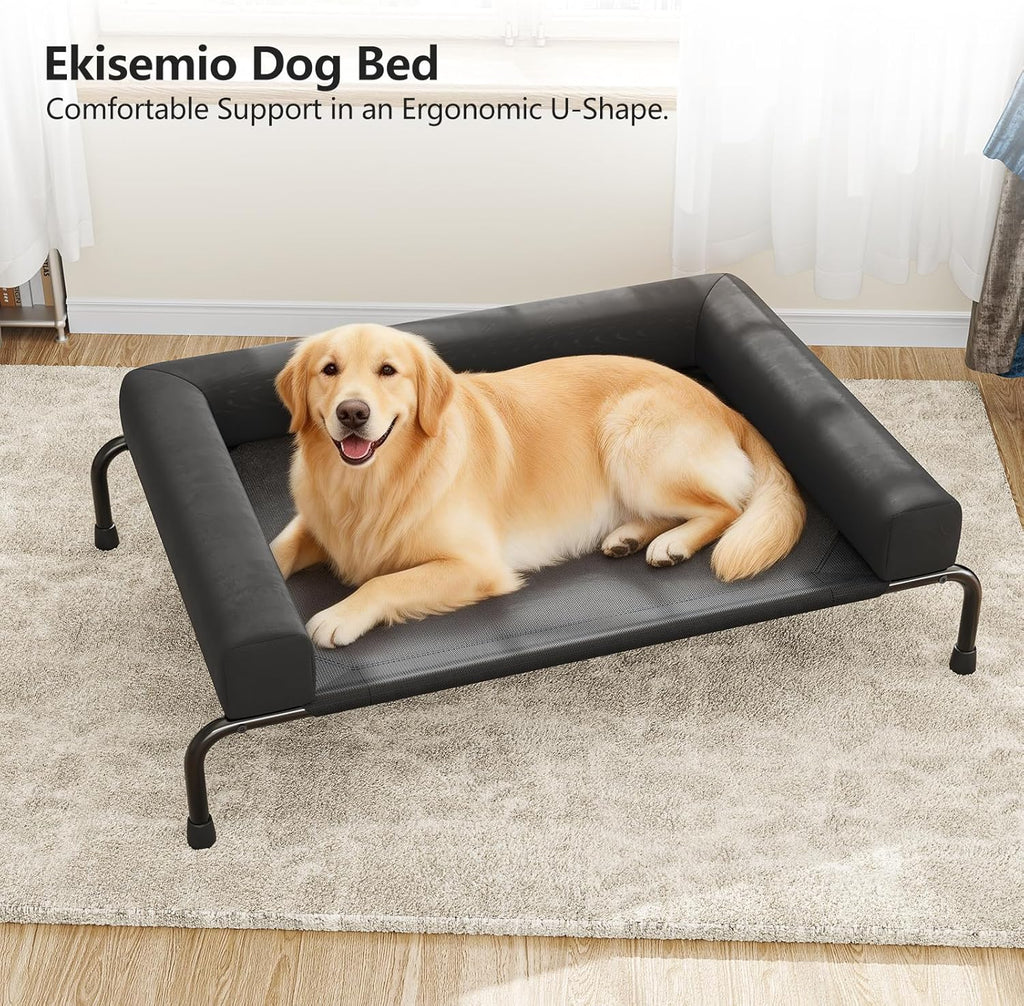 Elevated Dog Bed for Large Dogs, Cooling Raised Pet Cot with Breathable Mesh and Bolsters, Removable & Waterproof