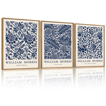 MORRIS Blue and White Picture Wall Decor, Vintage Wall Art Flowers Theme, Neutral Navy Blue White Tones Framed