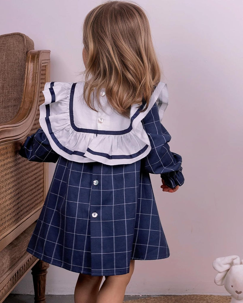 Toddler Girls Vintage Plaid Dress | Soft Cotton Princess Ruffle Dress with Bow | Long Sleeve Fall Heirloom Outfit