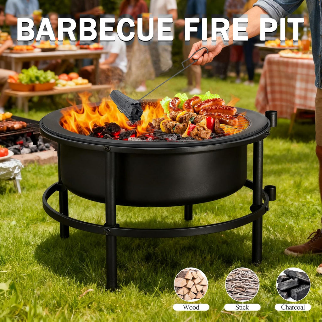 Fire Pits for Outside Wood Burning, Large Outdoor Fire Pit Stove with Roating Table and BBQ Grill