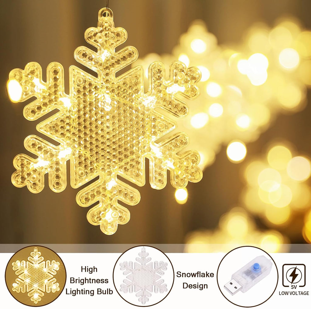 Christmas Window Lights Indoor - 2M 160 LED Christmas Window Decorations, Snowflake Curtain Hanging Fairy String