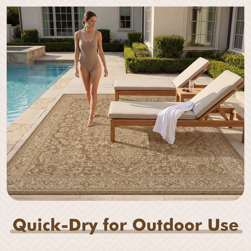 Outdoor Rug-Patio Rug Polypropylene Indoor Outdoor Rugs Carpet Deck Balcony Porch, Textured Weave, Durable for