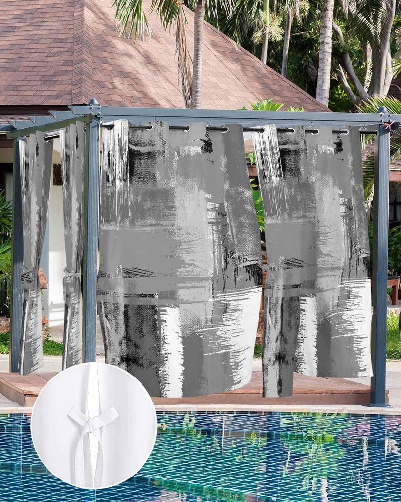 Contemporary Grey Outdoor Curtain 108 Inches Long Weighted Bottom Privacy,Deck Porch Gazebo Pergola Balcony Drape
