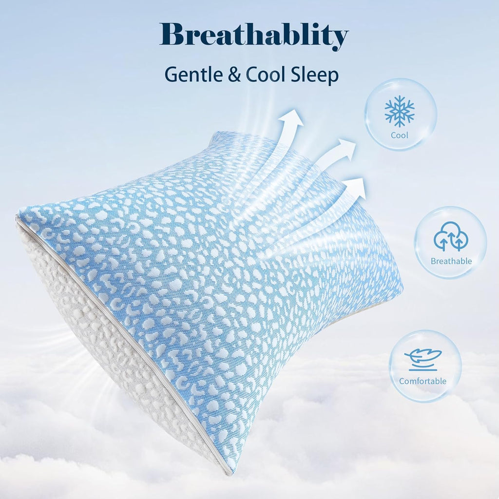 Firm Memory Foam Bed Pillows King Size Set of 2,Adjustable Cooling Side Sleeper Pillow,Hotel Collection Breathable