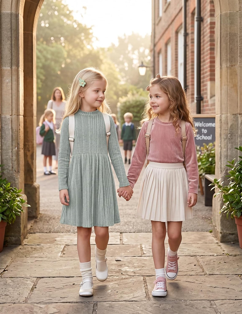 Girls Dresses Long Sleeve A Line Knit Sweater Dress with Pockets