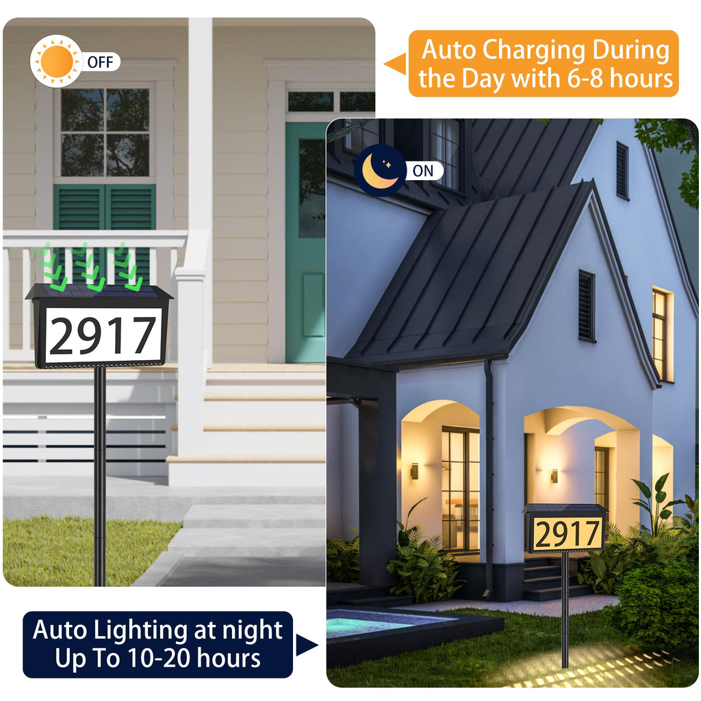 Solar Address Sign, House Numbers for Outside Light Up Waterproof