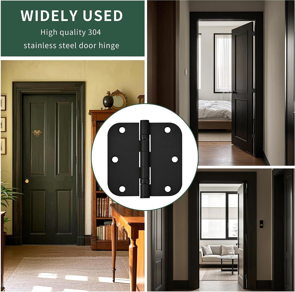304 Stainless Steel 3 1/2 Inch Hinges 5/8 Radius Corners 3.5'' Ball Bearing Matte Black Door Hinges Exterior Door-3