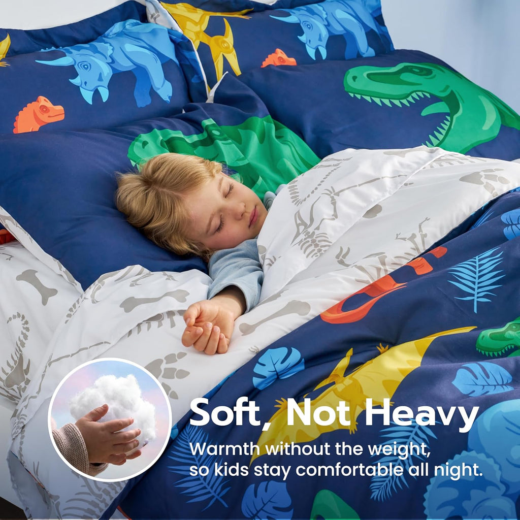 Joiedomi Kid Twin Comforter Set 5 Piece Dinosaur Bedding Set for Boys Girls Super Soft Microfiber Bed in a Bag with