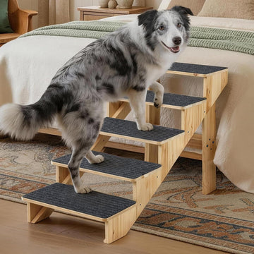 5-Step Dog Stairs for Large Dogs, Solid Wooden Dog Steps for Beds/Couch with Carpet, 24 Inches Anti-Slip Pet Stairs