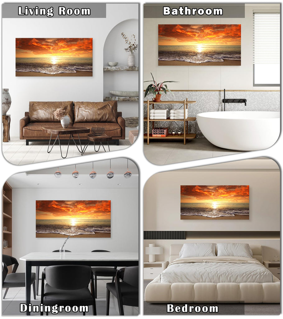 Canvas Prints Wall Art Sunset Ocean Beach Pictures Photo Paintings Bedroom Home Decorations Modern Stretched