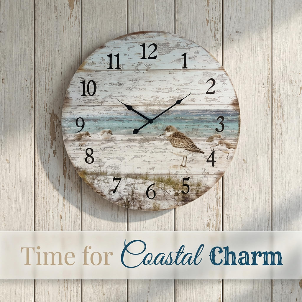 Wood Sand Piper Wall Clock - Wall Clocks Decor - Functional and Decorative Beach, Lake, and Farmhouse Wall Clock