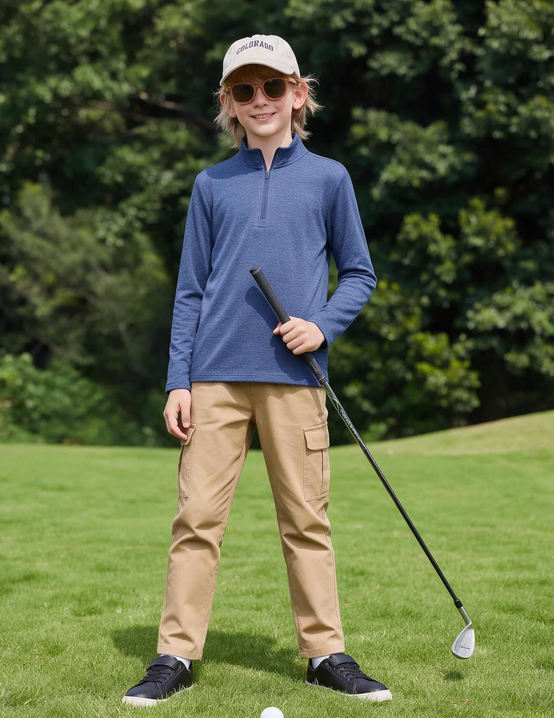 Boy's Quarter Zip Pullover Lightweight Mock Neck Active Tops