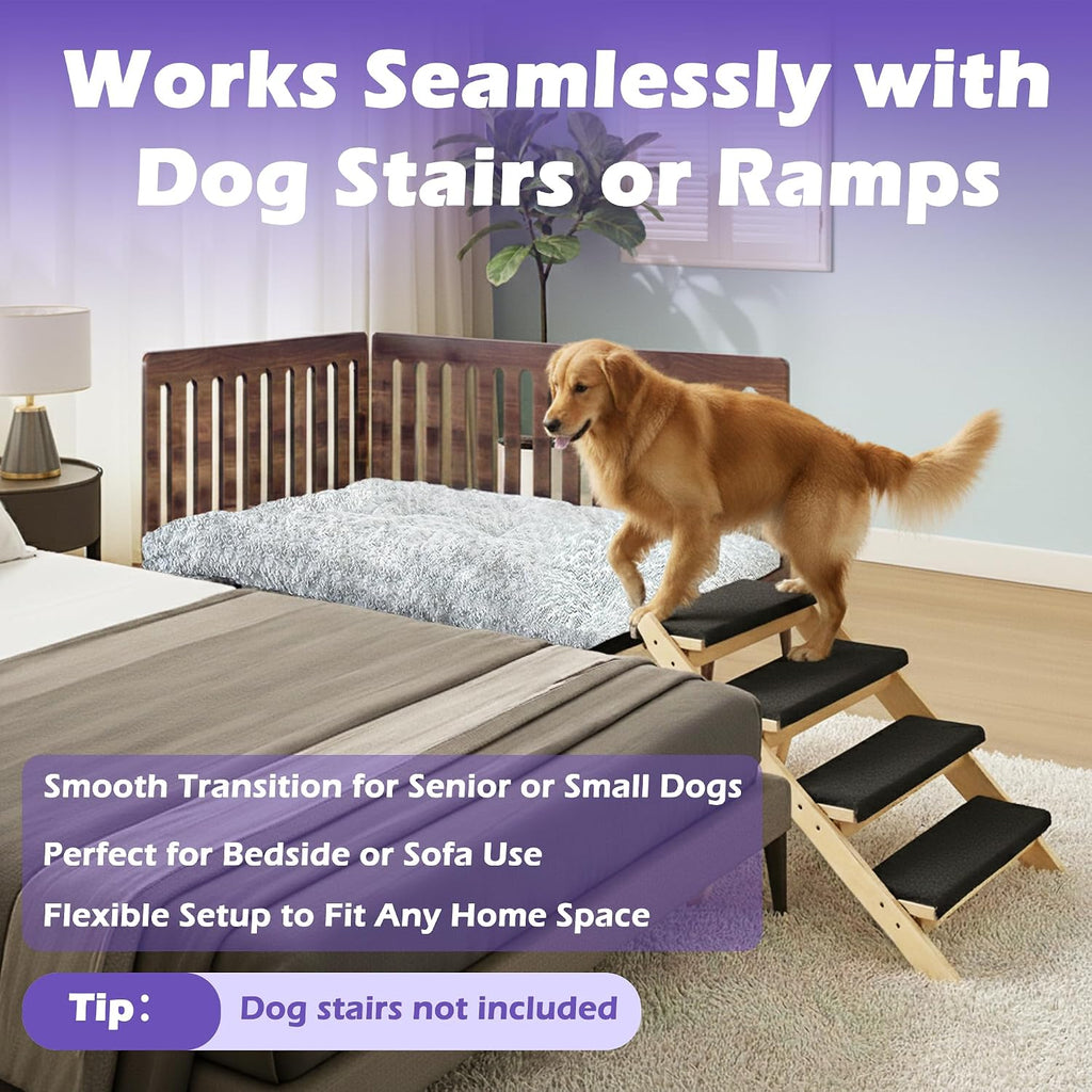 Beside Dog Bed, 2 Panel Adjustable Height Dog Bunk Beds, Metal Dogs Bed Frame with Cushion, X-Large