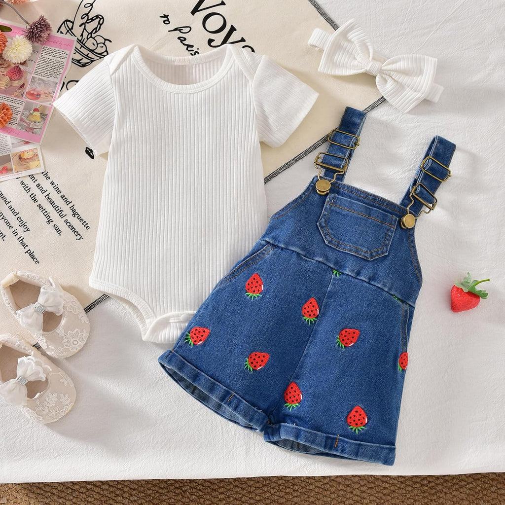 Baby Girls Denim Overall Shorts Set Short Sleeve Romper Jean Shortall Outfit