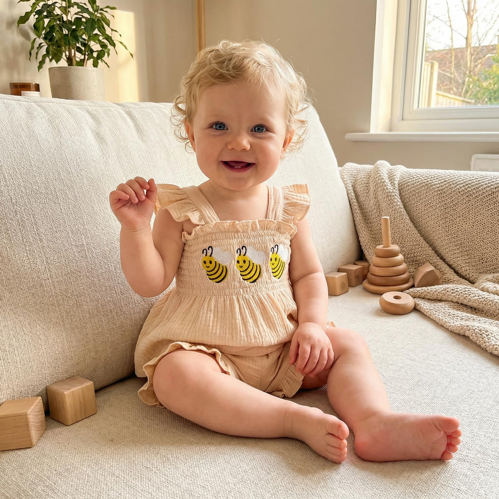Toddler Baby Girl Summer Clothes Sleeveless Muslin Smocked Top Ruffle Shorts Set 6 9 12 Cute Outfit