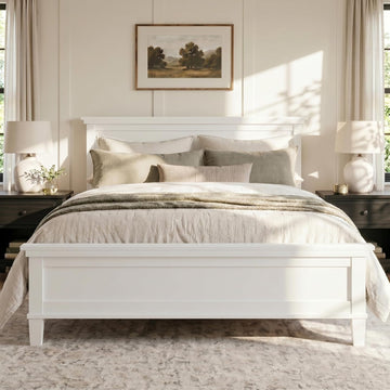 Queen Wood Platform Bed Frame with Headboard, Farmhouse Bed Frame, Mid-Century Modern Bedroom Furniture, Wood Slat