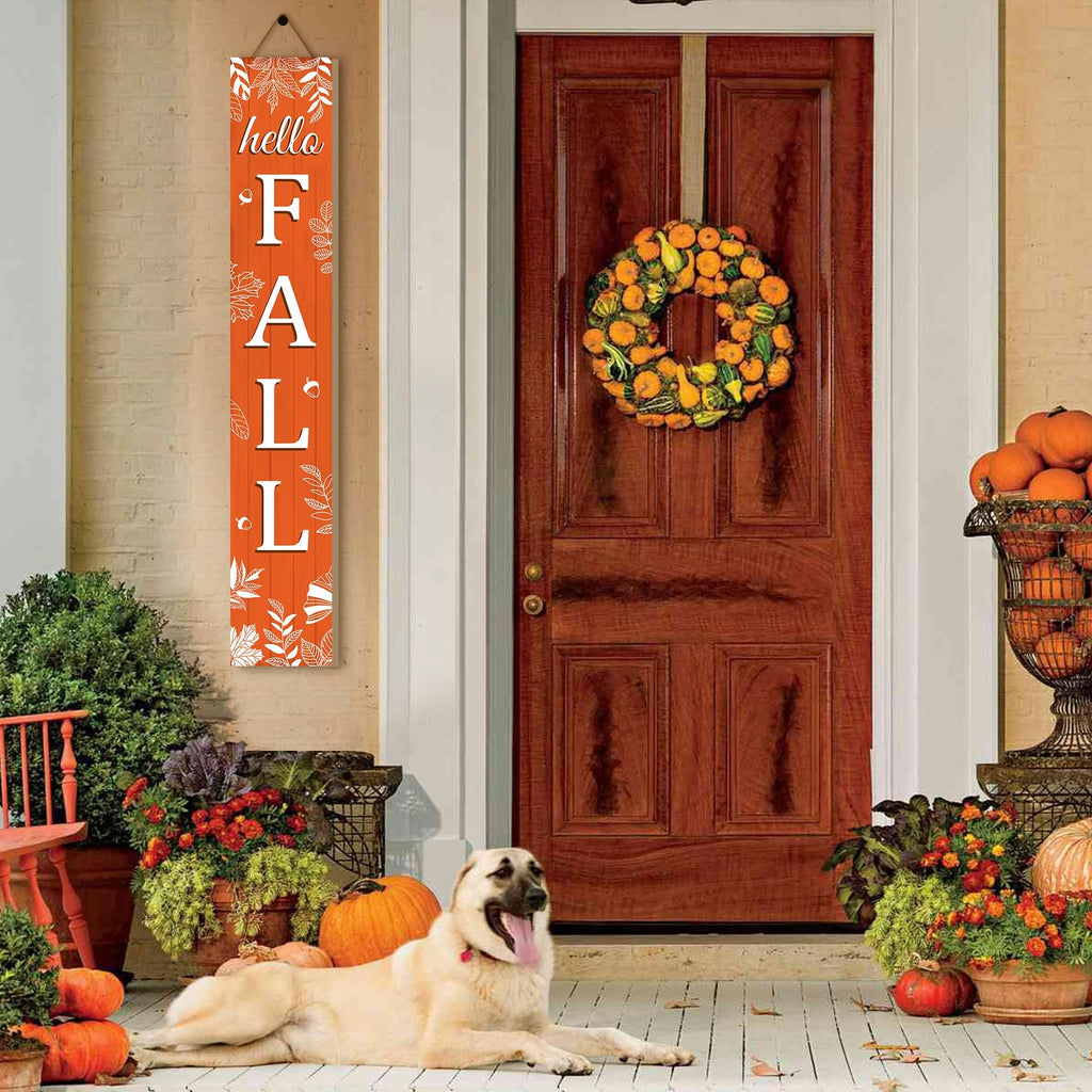 Hello Fall Porch Sign Autumn Leaves Wooden Welcome Sign Vertical Fall Hanging Signs For Standing Front Porch Decor