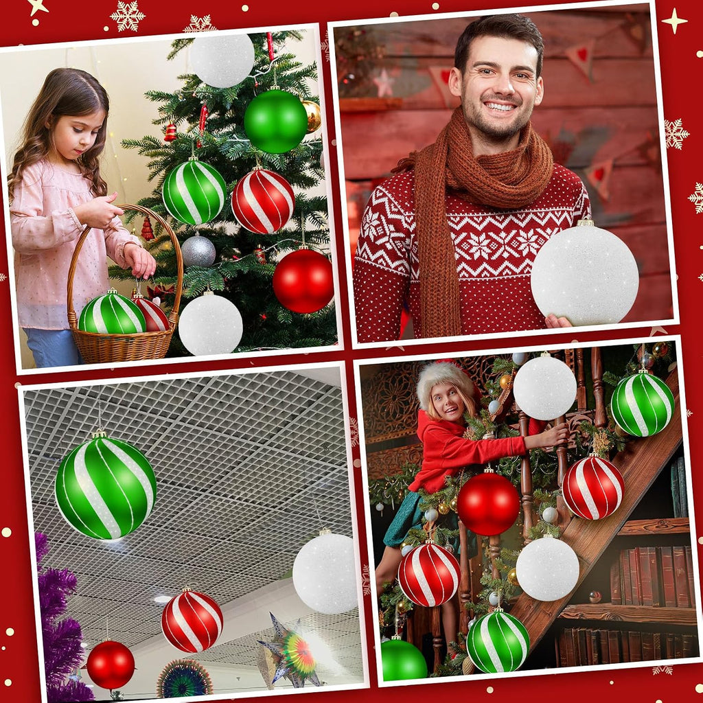 Set of 8 Large Christmas Ball Ornaments 6" Shatterproof