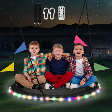 48 Inch Tree Swing with LED Light for Kids, 900lbs Flying Saucer Swing, with Adjustable Hanging Straps, for Indoor