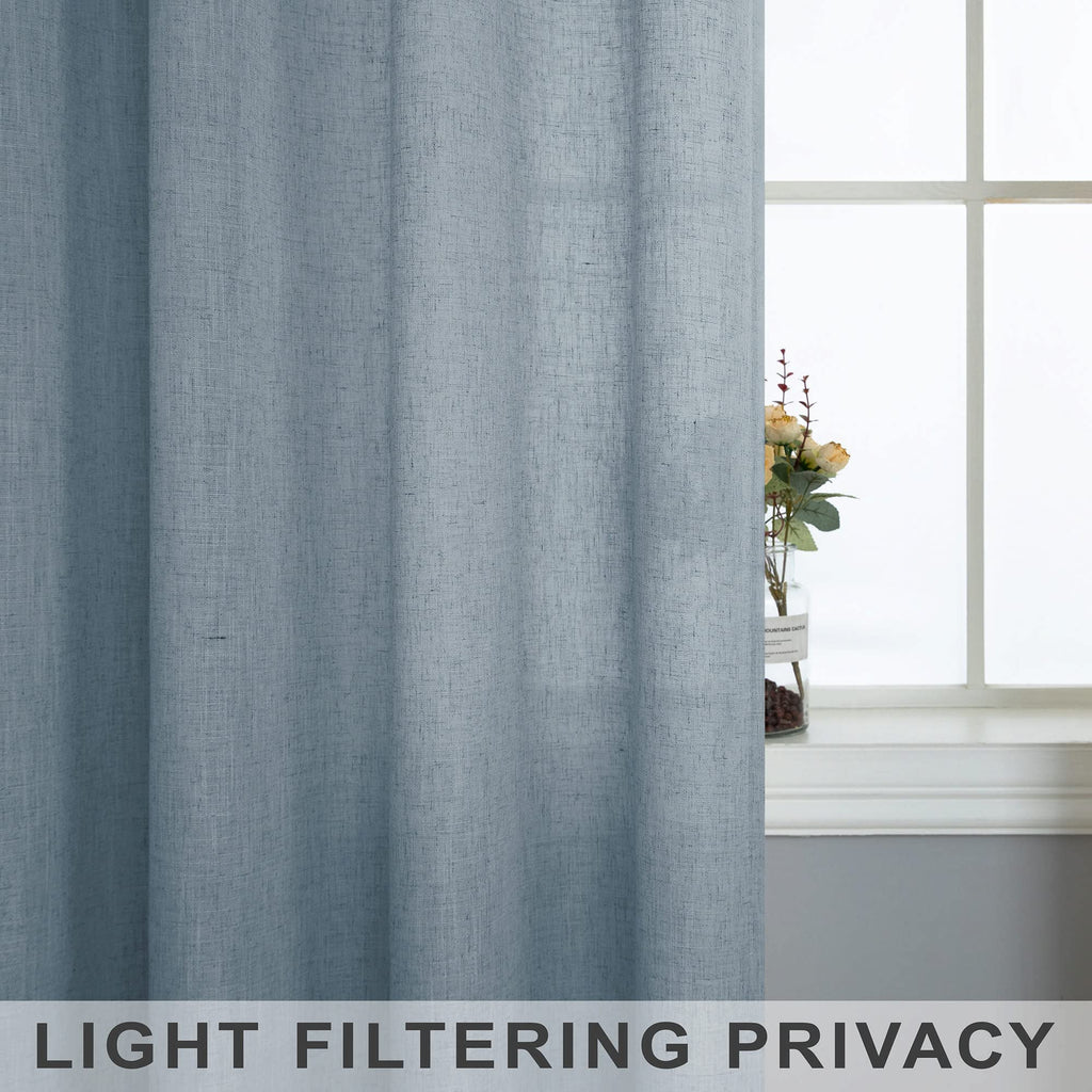 Blue Curtains 38 Inch Wide for Small Window 2 Panel Sets Rod Pocket Linen Blend Semi Sheer Cafe Tier Narrow Curtains