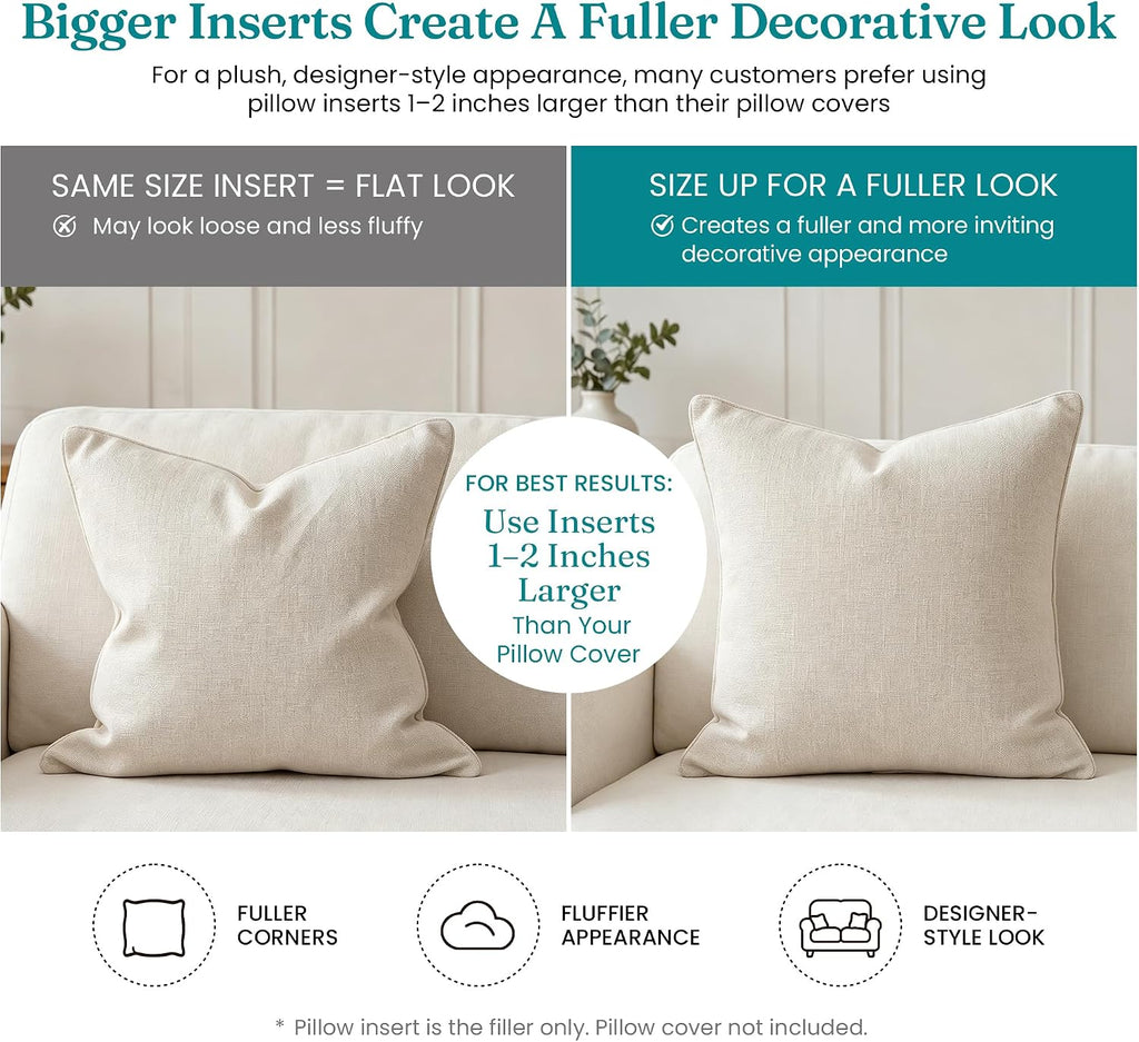 Throw Pillow Inserts 20x20, Decorative Throw Pillows - Set of 2