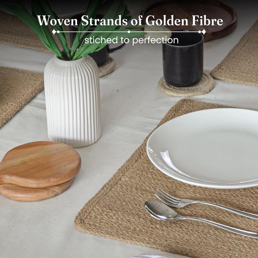 Natural Jute Placemats Burlap Woven Place mats Set of 6, 18x12 | Heat Resistant, Reversible Handcrafted Boho Table