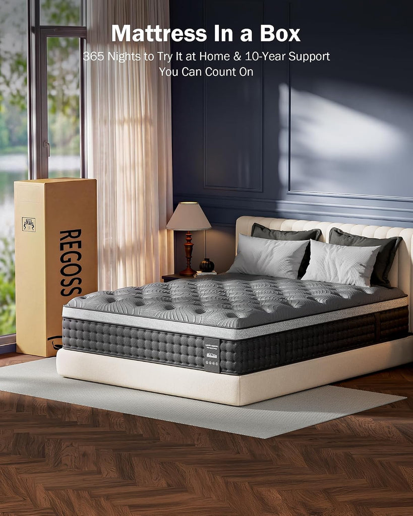 Firm King Size Mattress 14 inch, Cooling Hybrid King Mattress in a Box | Hotel-Collection 5-Zoned Support for Spinal