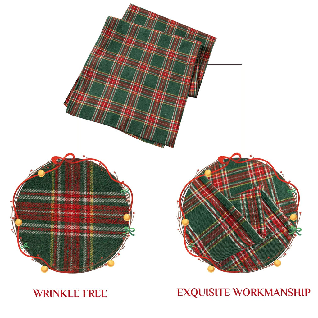 Christmas Checkered Tartan Table Runner, Green, 13 x 120 Inch