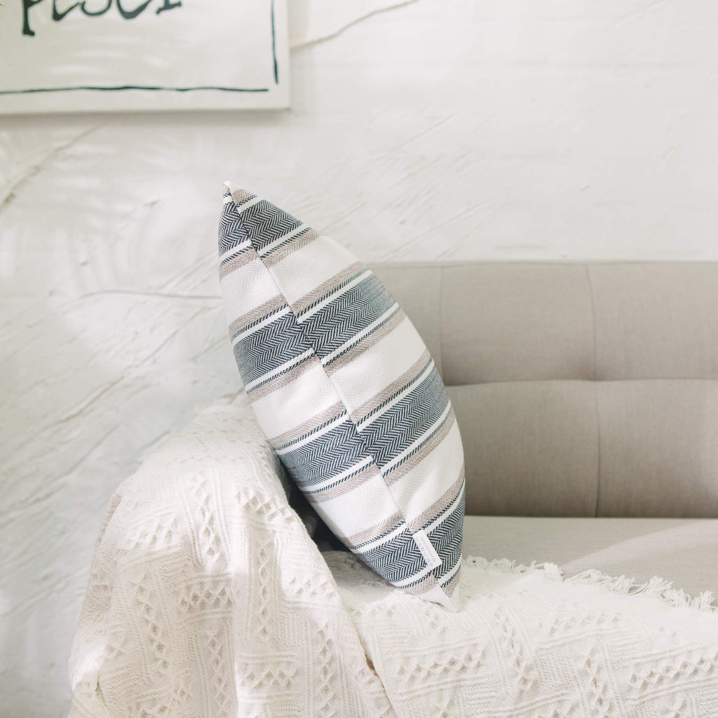 Multi Color Stripe Pillow Case Soft Linen Square Decorative Throw Cushion Cover Pillowcase with Invisible Zipper for