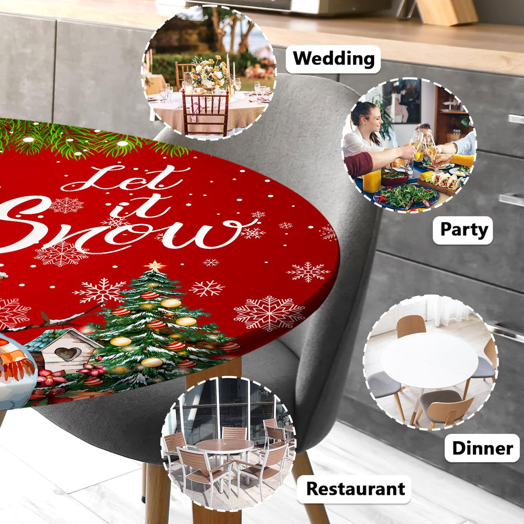 Round Fitted Tablecloth with Elastic Round Outdoor Tablecloths Fitted Table Covers for Tables Waterproof Reusable
