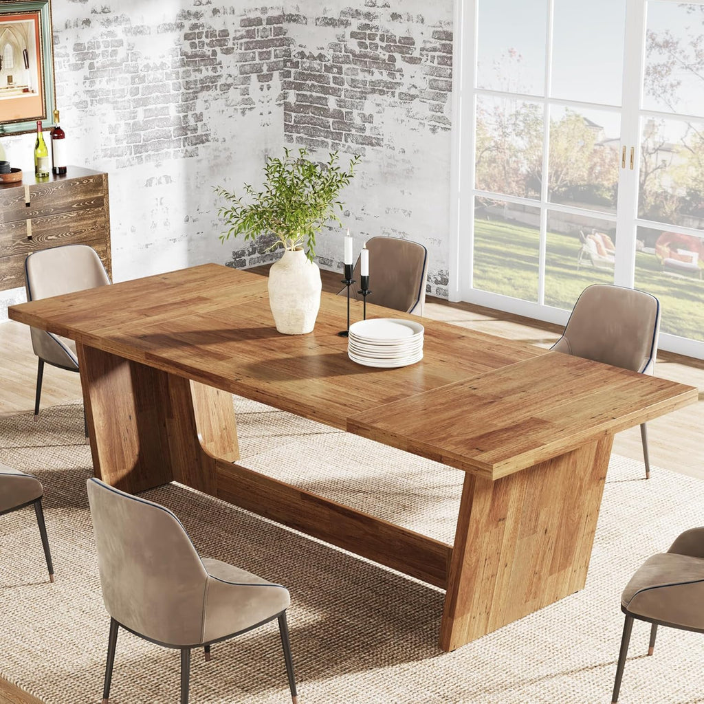 70.87-Inch Large Dining Table: Wood Long Dining Room Table for 6-8, Rectangular Farmhouse Kitchen Dinner Table with