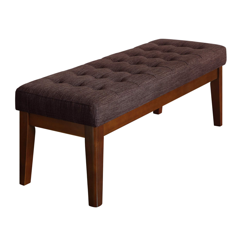 Claire Button Tufted Upholstered Bedroom Bench, Modern Fabric Padded Ottoman with Wooden Legs, Dark Brown