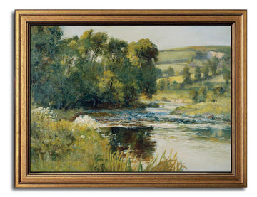 Antique River Landscape Vintage Gold Framed Wall Art 16x24 inch