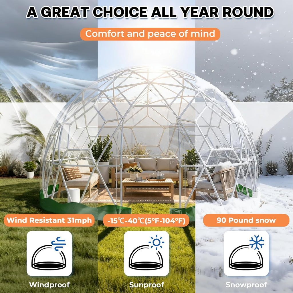 12 x 7.2 FT Garden Dome Tent, Outdoor TPU Greenhouse for 4-8 Person, Greenhouse Garden Tent with Window, Waterproof