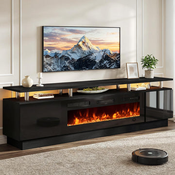 90" for TVs UP to 100", Electric Fireplace Entertainment Center with LED Lights & Storage Cabinets, TV Console