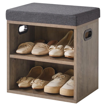 Small Shoe Storage Bench with Cushion, Silver Gray
