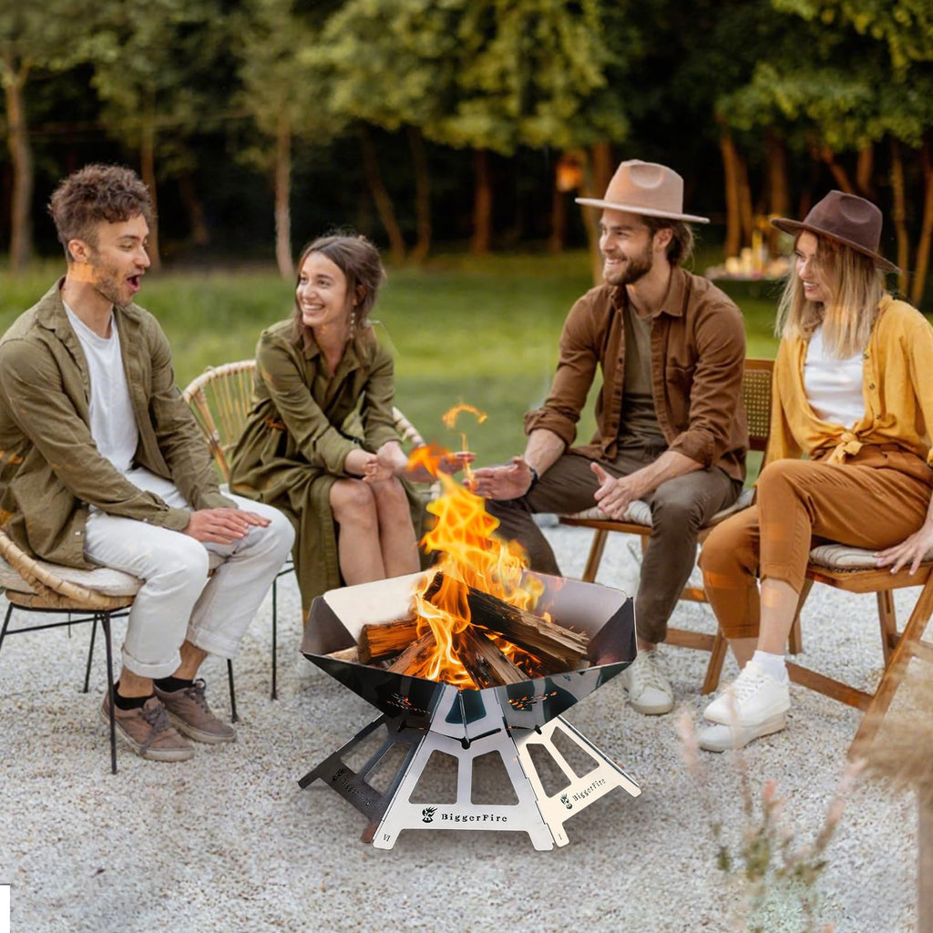 Foldable Portable Fire Pit, Stainless Steel Fire Pits with Charcoal Grill Net and Storage Bag, Camping Fire Pit Grill