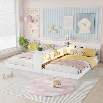 Double Wooden Floor Bed Frame, White