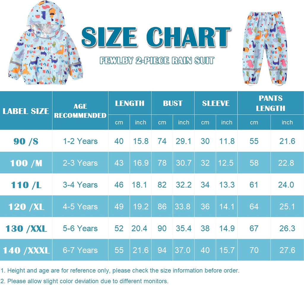 Kids Rainsuit Cartoon Raincoat Set, Toddlers Waterproof Raincoat with Pants Child Rainset Rainwear