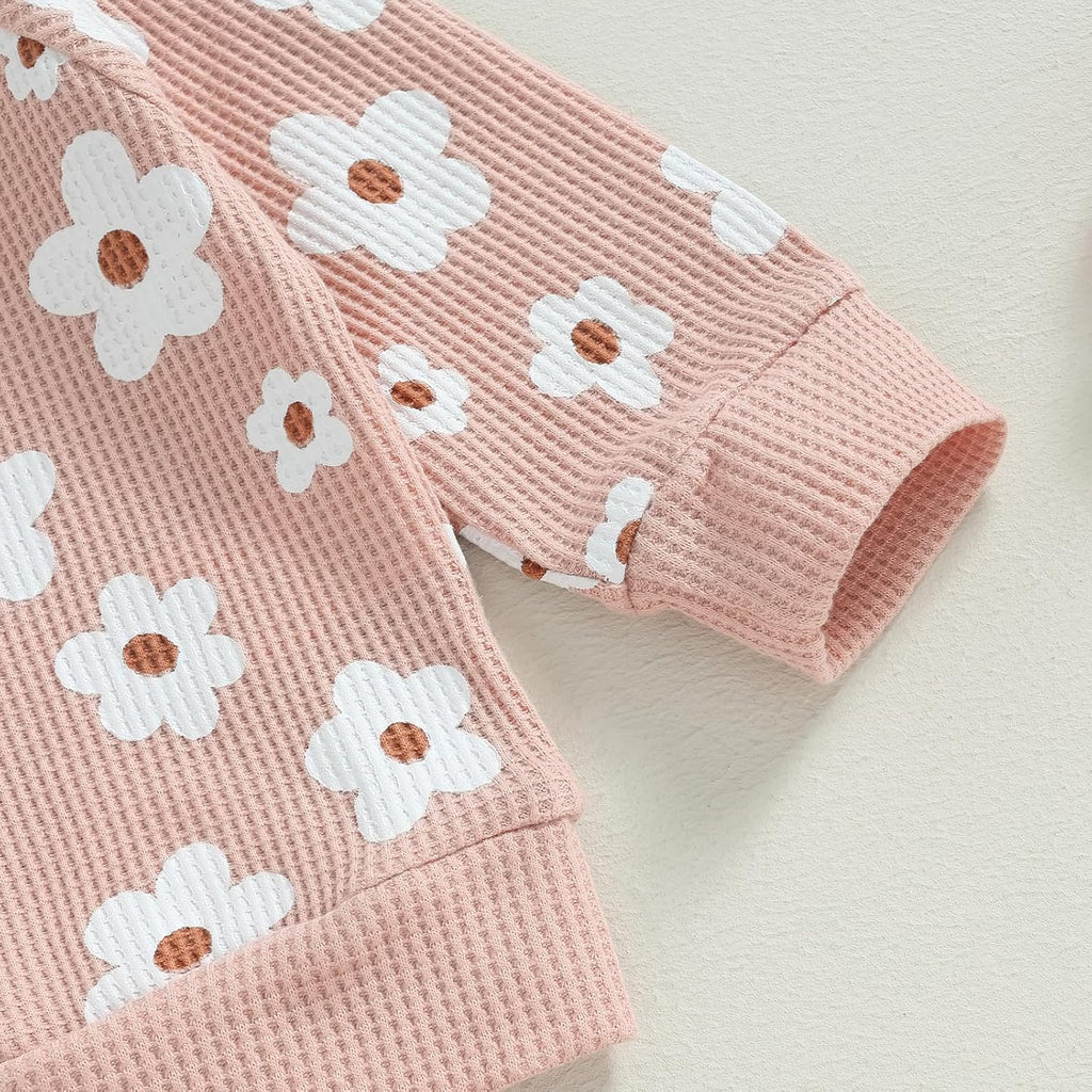 Fall Baby Girl Clothes Waffle Knit Floral Pullover Sweatshirt Long Sleeve Shirt Top Pants Cute Winter Outfit Set