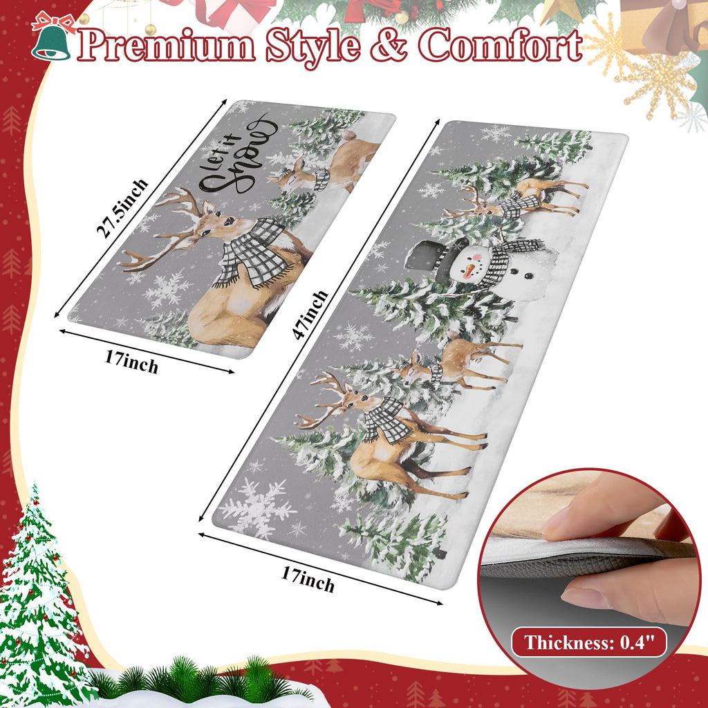 Christmas Kitchen Rugs Set of 2 Forest Reindeer 17x27.5+17x47
