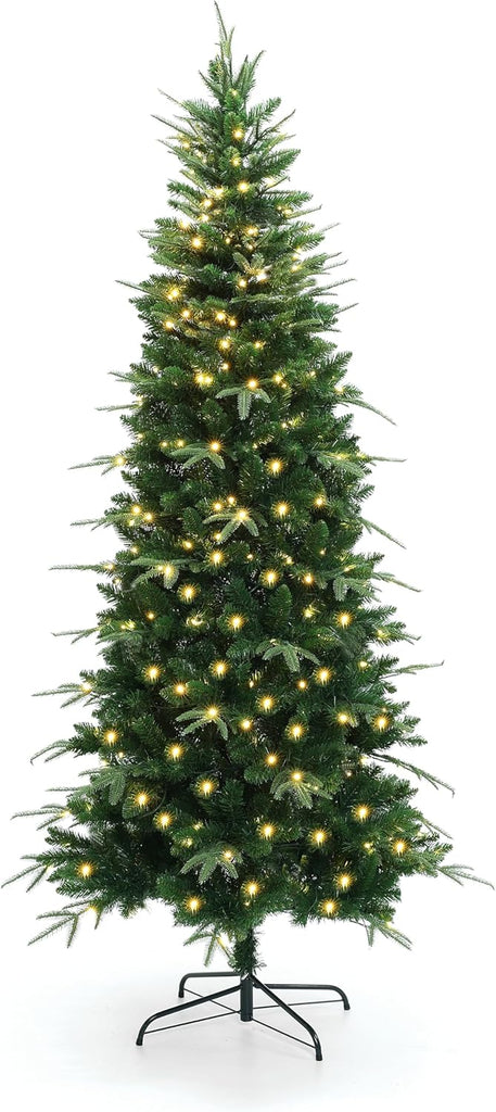 LuxenHome Slim Christmas Tree, Prelit Skinny Artificial Christmas Tree