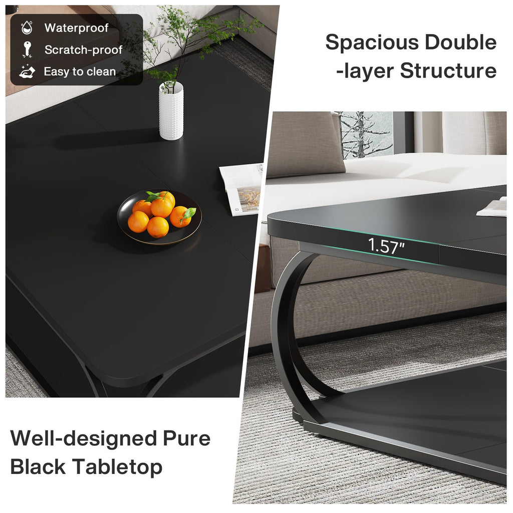 Square Coffee Table with Open Storage Shelf, 39 Inch Large Wood Center Table 2 Tier Low Coffee Tables Farmhouse Tea