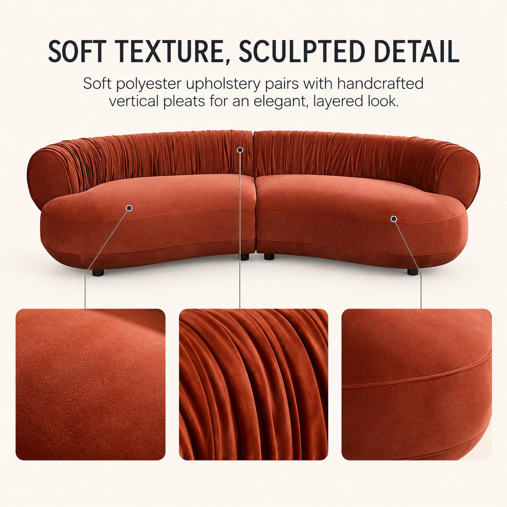 102.36" Curved Sectional, Orange Red Velvet 4-Seat Couch