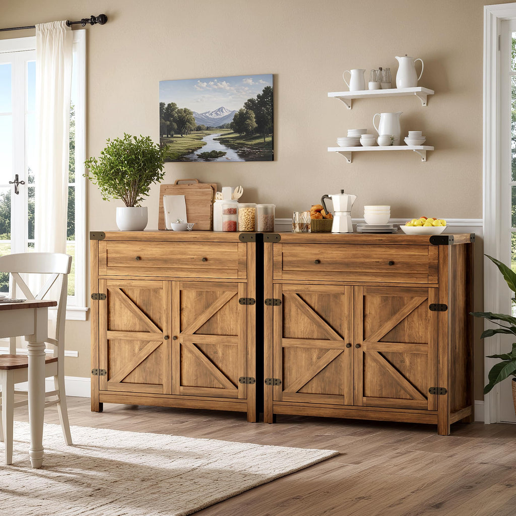 Farmhouse Coffee Bar and Accent Cabinet with Barn Doors, Brown