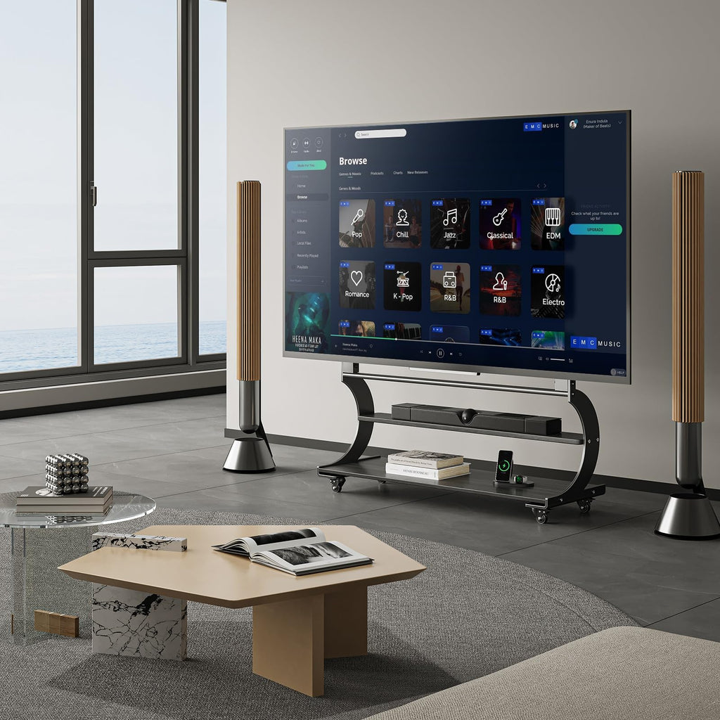 Easel Rolling TV Stand on Wheels for 50-100 Inch TVs with 2-Tier Shelves