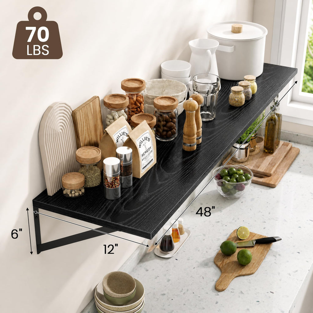 Wall Mounted Floating Shelves Set of 2, 48x12, Black