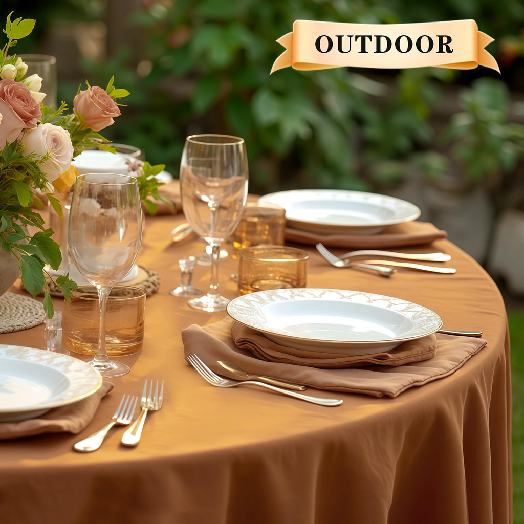 Round Tablecloth 90 Inch Light Brown Fall Table Cloth, Bronze