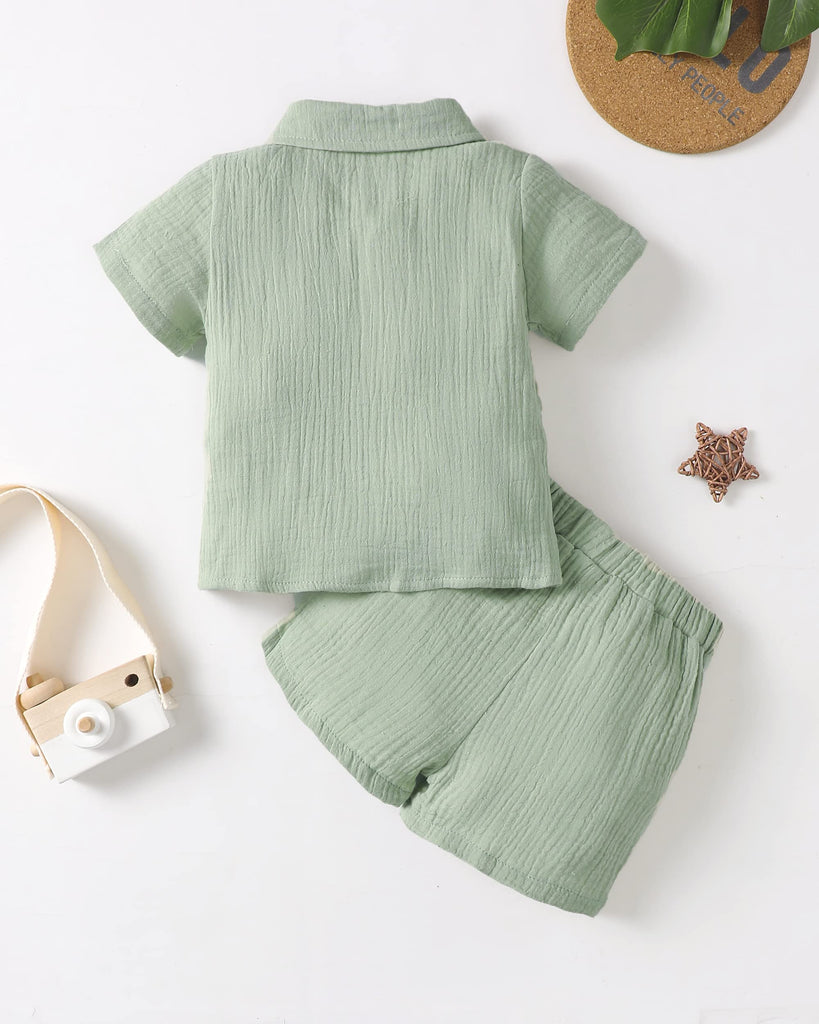 Toddler Boy Clothes Linen Outfits Sage Green Shorts Sets